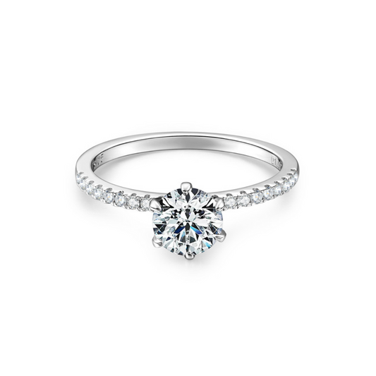 6-Prong Moissanite Pavé Ring- 1.0 ct Total