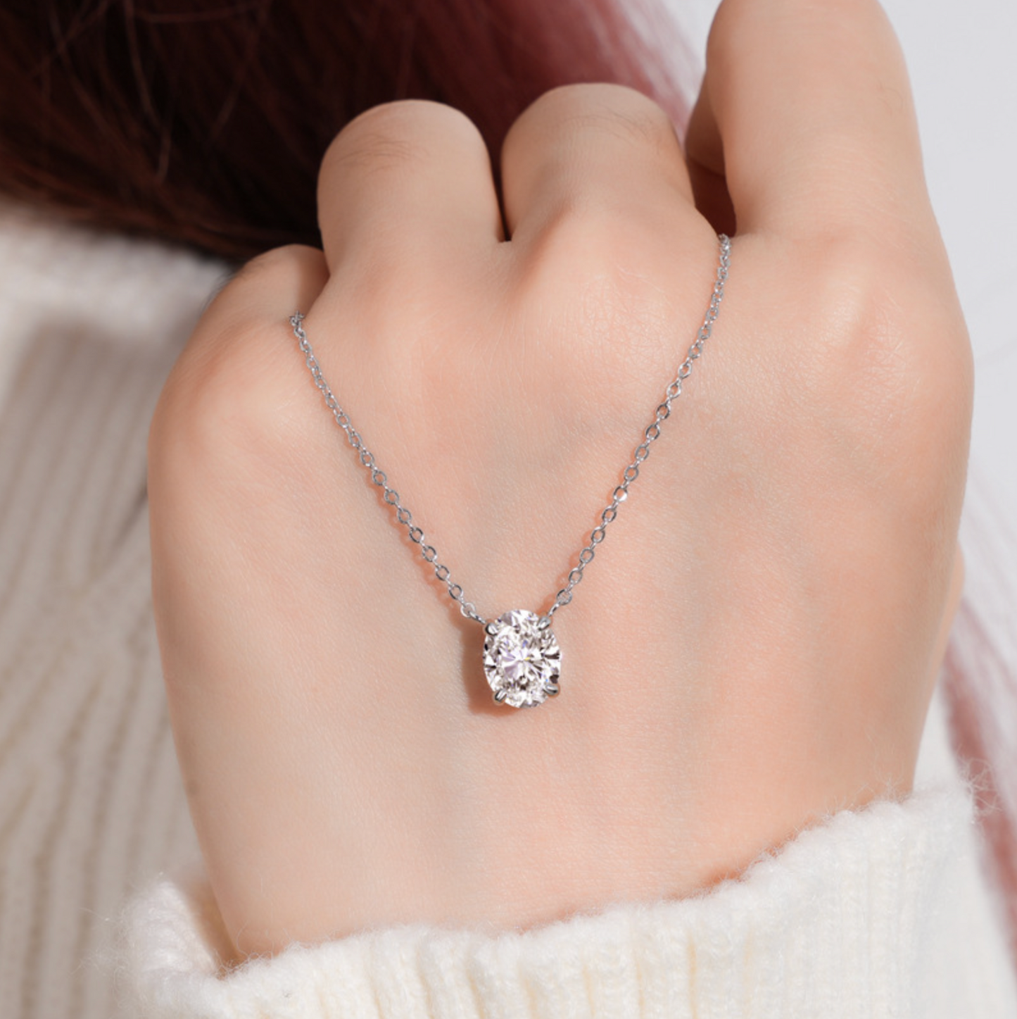 Oval Moissanite Slider Necklace