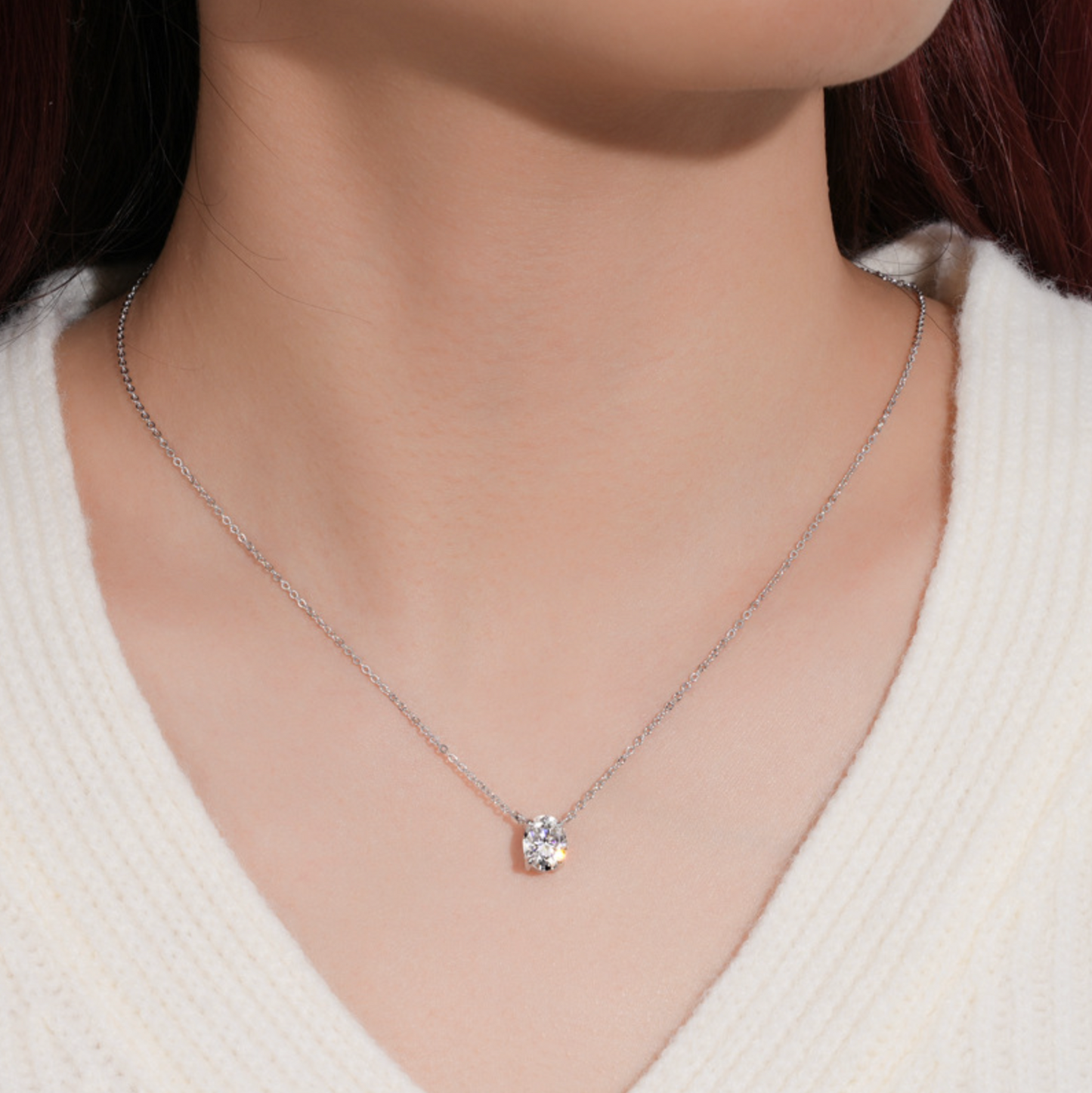 Oval Moissanite Slider Necklace