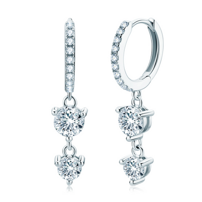 2 Moissanites Pavé Huggies Drop Earrings