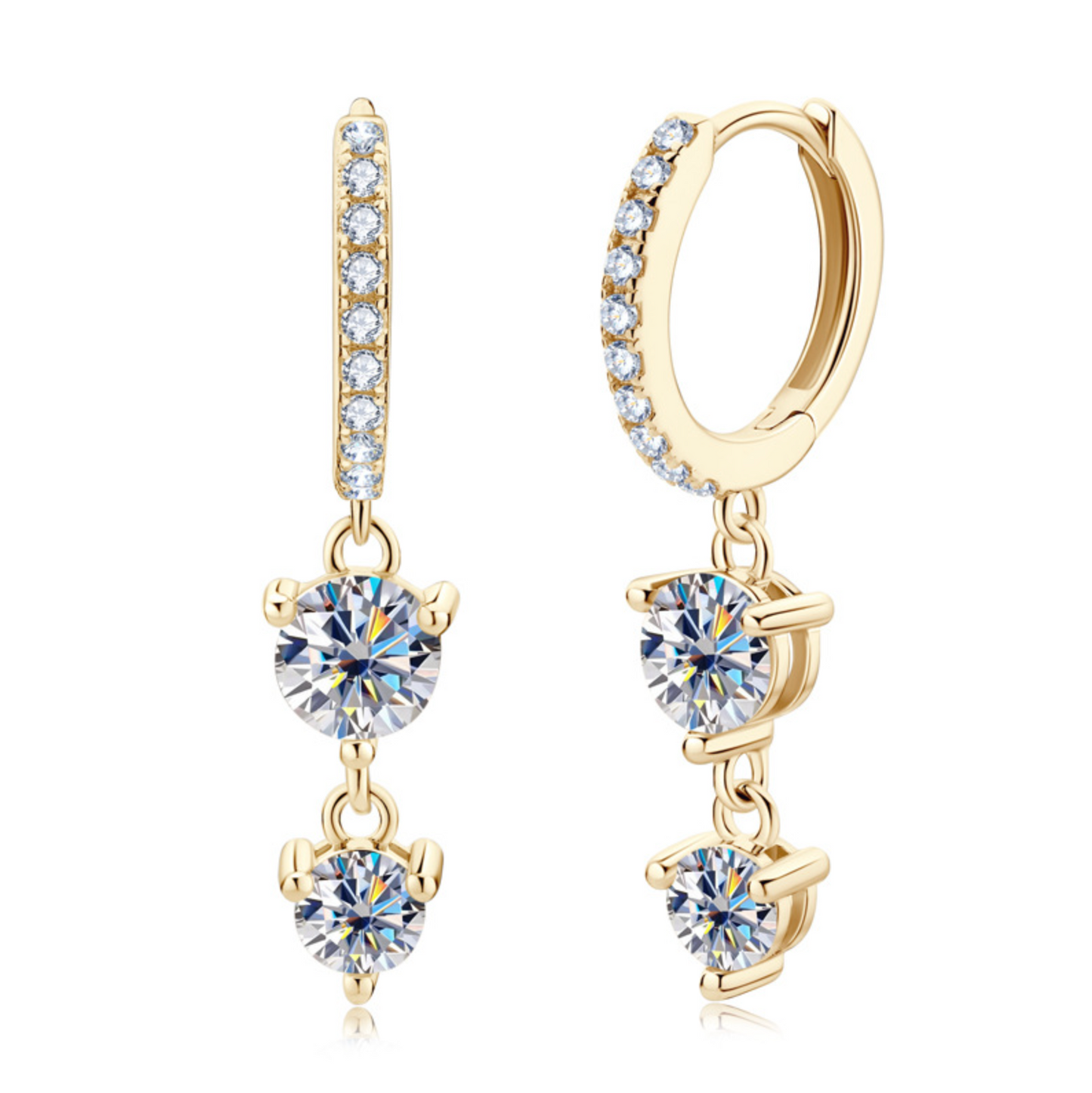 2 Moissanites Pavé Huggies Drop Earrings